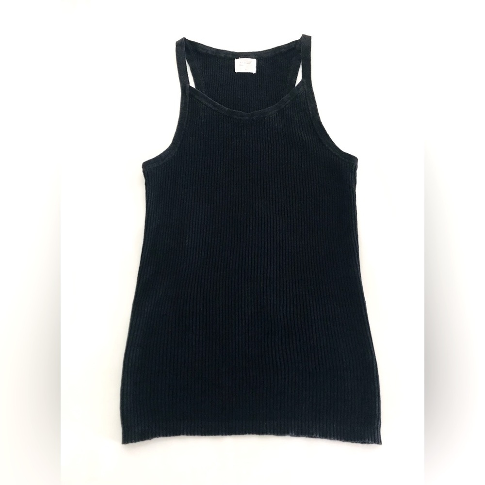 St. Agni Black Ribbed Tank Top 100% Linen Gray Size Medium - Racer Back, Fitted